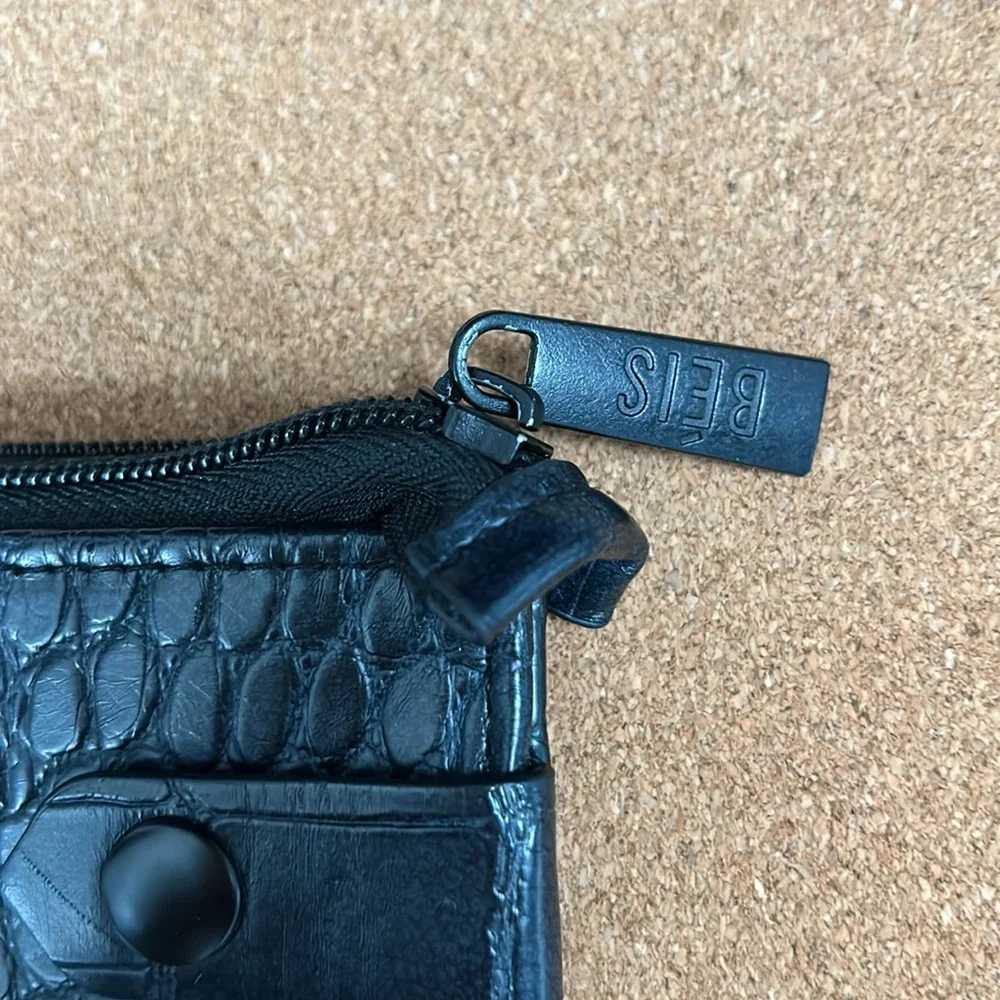 Beis Black Faux Leather The work Tote Croc Laptop Sleeve